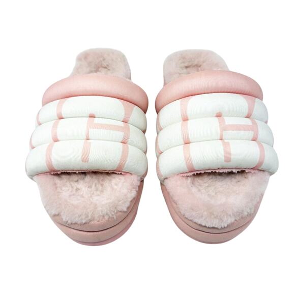 Ugg Pastel Pink & White Maxi Slide Logo Chunky Sandals Women's Size 9 Platform - Picture 2 of 8